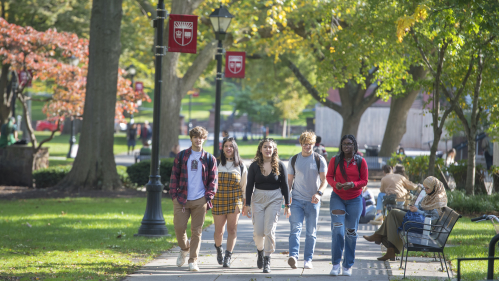 Group of students walking on campus