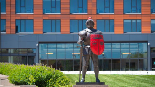 The Scarlet Knight statue located at The Yard in downtown New Brunswick