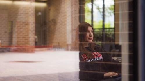 female student in the lounge
