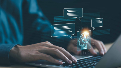 a person typing on a computer showcasing AI capabilities