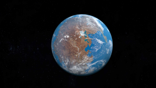 Earth floating in space, a totally black background.