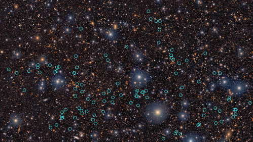 A field of stars, some of which have blue circles around them