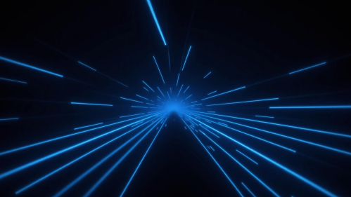 Scattered blue lines emanate from a point in the middle in front of a black background
