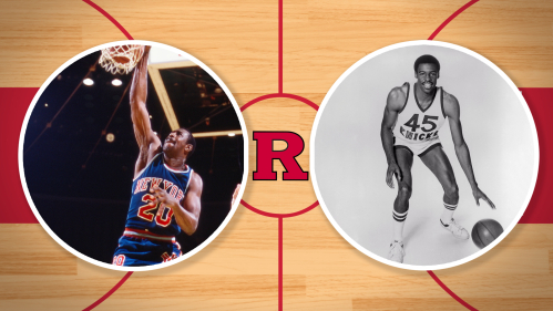 James Bailey (left) and Hollis Copeland are standout members of the historic 1975-76 Rutgers men’s basketball team who went on to play for the Knicks in the NBA.