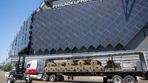 turf grass on a truck in front on Lincoln Financial Field 