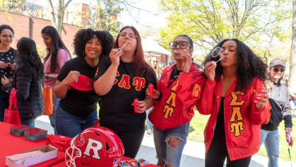 Sorority members have fun with bubbles on the College Avenue campus on Rutgers Day