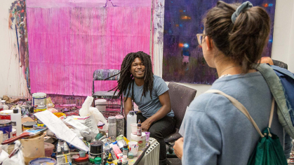 Mason Gross art and design students in a studio