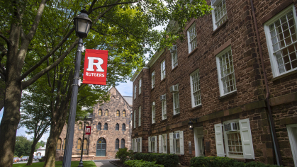 Test image for the Rutgers–New Brunswick redesign of a Rutgers banner on the Old Queens Campus