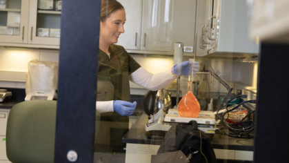 A researcher working in a lab