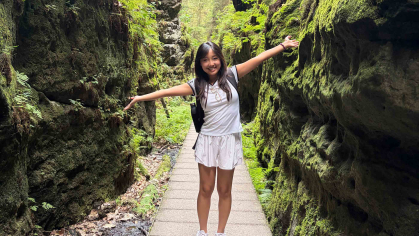 Rutgers student Charlene Guo hiked in Saxon Switzerland National Park near Dresden, Germany, in July.
