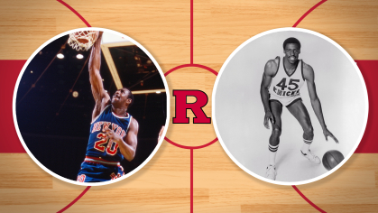 James Bailey (left) and Hollis Copeland are standout members of the historic 1975-76 Rutgers men’s basketball team who went on to play for the Knicks in the NBA.
