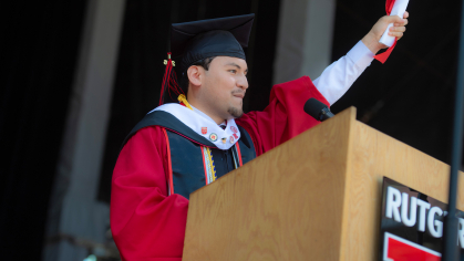 outgoing president of the Rutgers University Student Assembly (RUSA) addressed graduates 