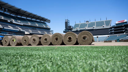 Rutgers Turf Grass being laid at Lincoln Field in Philidelphia