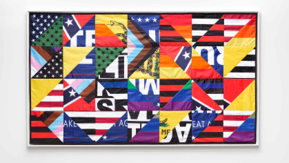 "At the twilight's last gleaming?" is a 2021 mixed media work by Hank Willis Thomas.