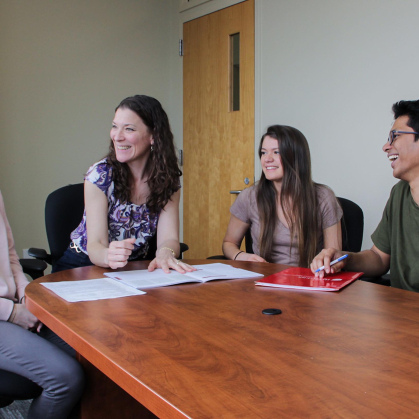 woman advising students