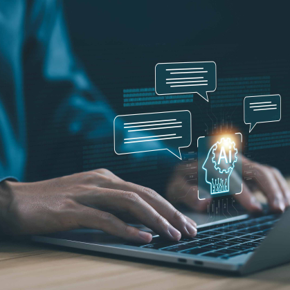 a person typing on a computer showcasing AI capabilities