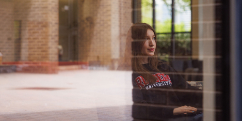 female student in the lounge