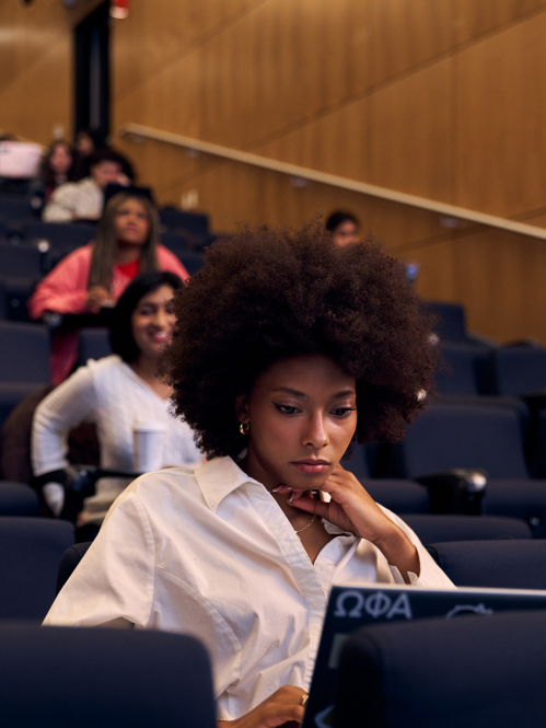 Focused student on laptop