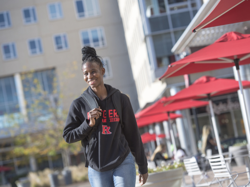 A student walks outside The Yard