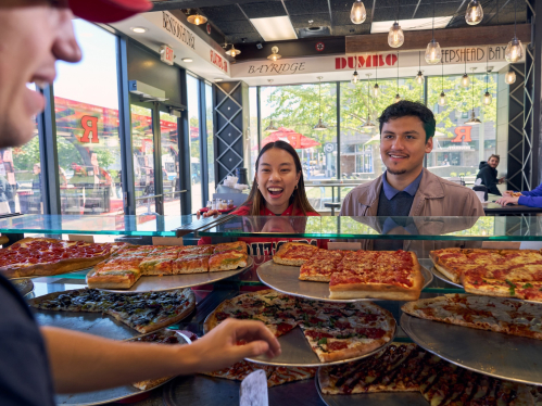 Alina Chen and Christopher Godoy ordering pizza