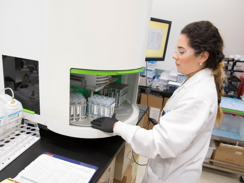 female student in lab