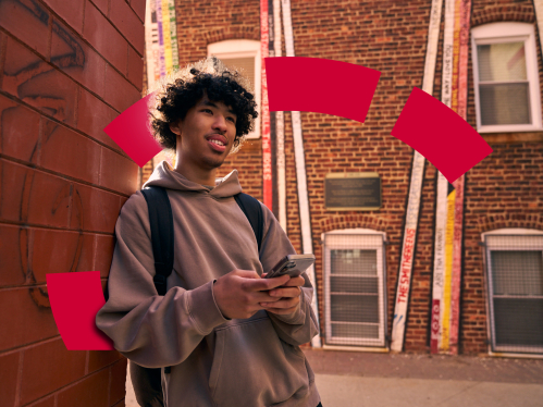 Student accessing The Arc app on his cellphone