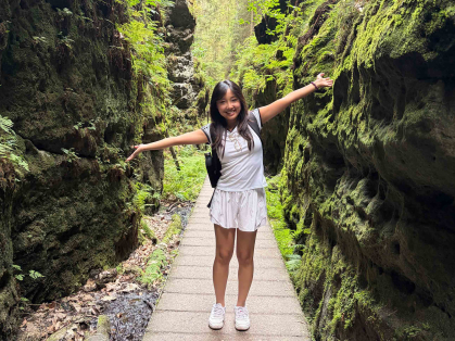 Rutgers student Charlene Guo hiked in Saxon Switzerland National Park near Dresden, Germany, in July.