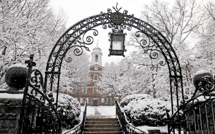 A snow covered gate at Rutgers New Brunswick