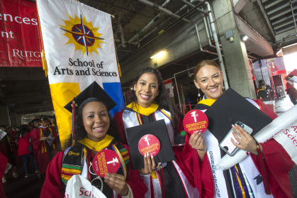 Autumn M. Holmes (SAS '22), Zamira Mirandia (SAS '22) and Kaycie Elifani (SAS '22) are part of a large group of first generation college graduates at the Rutgers University-New Brunswick and Rutgers Biomedical and Health Sciences Commencement
