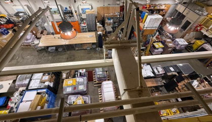 Aerial view of equipment stored in a lab.