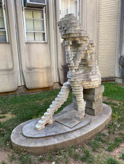 "Reflections," an abstract take on "The Thinker," is at the School of Engineering’s quad buildings on Busch campus at Rutgers-New Brunswick.