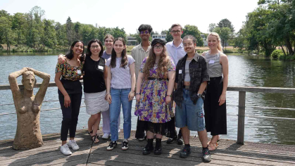 Paola Kotori (fourth from left) stands with other RISE Germany interns and staff from research institute Forschungszentrum Jülich in July.