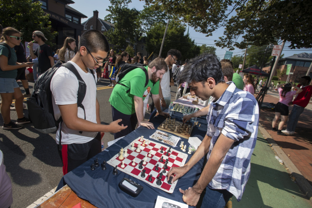 Members of the Rutgers Chess Club participate in multiple chess matches at the Involvement Fair. 