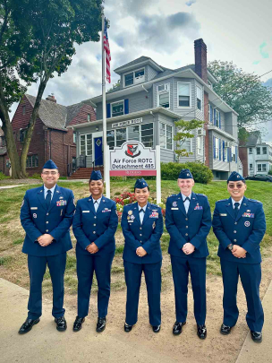 Meet Detachment 485's cadre (from left): Tech. Sgt. Emad Delos Reyes, Staff Sgt. Tiyana Jackson, Lt. Col. Kristine Poblete, Capt. Megan Chaplin and Capt. Samuel Kim.