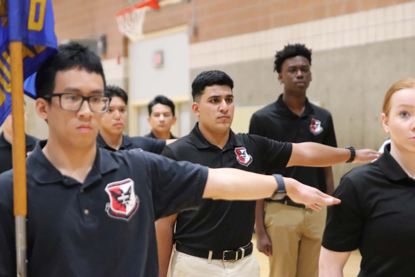 Cadets Charles Le (left), Nicholas Yagnik and Aiden Christmas display professionalism under pressure during Leadership Lab in November.