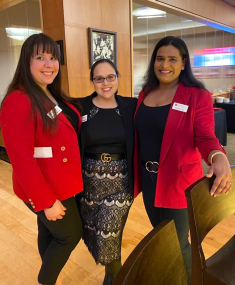 Three research staff at a networking event for RBHS and new Brunswick faculty