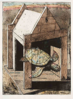 Tom Nakashima's "Turtle," dated 1994, is an etching and mixed-media work on paper.
